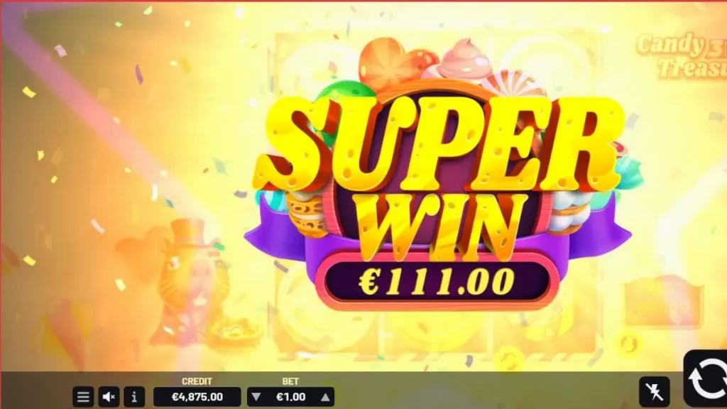 Tampilan visual slot Candy Treasures 3 Reels dengan simbol permen warna-warni