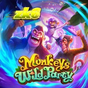 Tampilan visual slot Monkeys Wild Party dengan tema hutan yang ceria