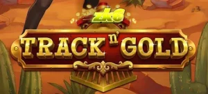 Pemandangan lokomotif uap klasik dalam permainan slot Track n’ Gold